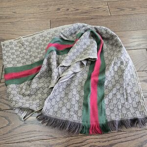 Luxury GG Monogram Scarf with Green & Red Stripe